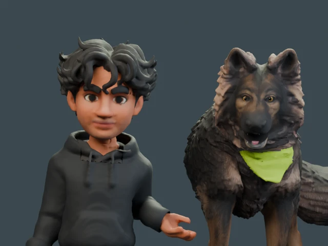 nooesc and his dog as 3D avatars